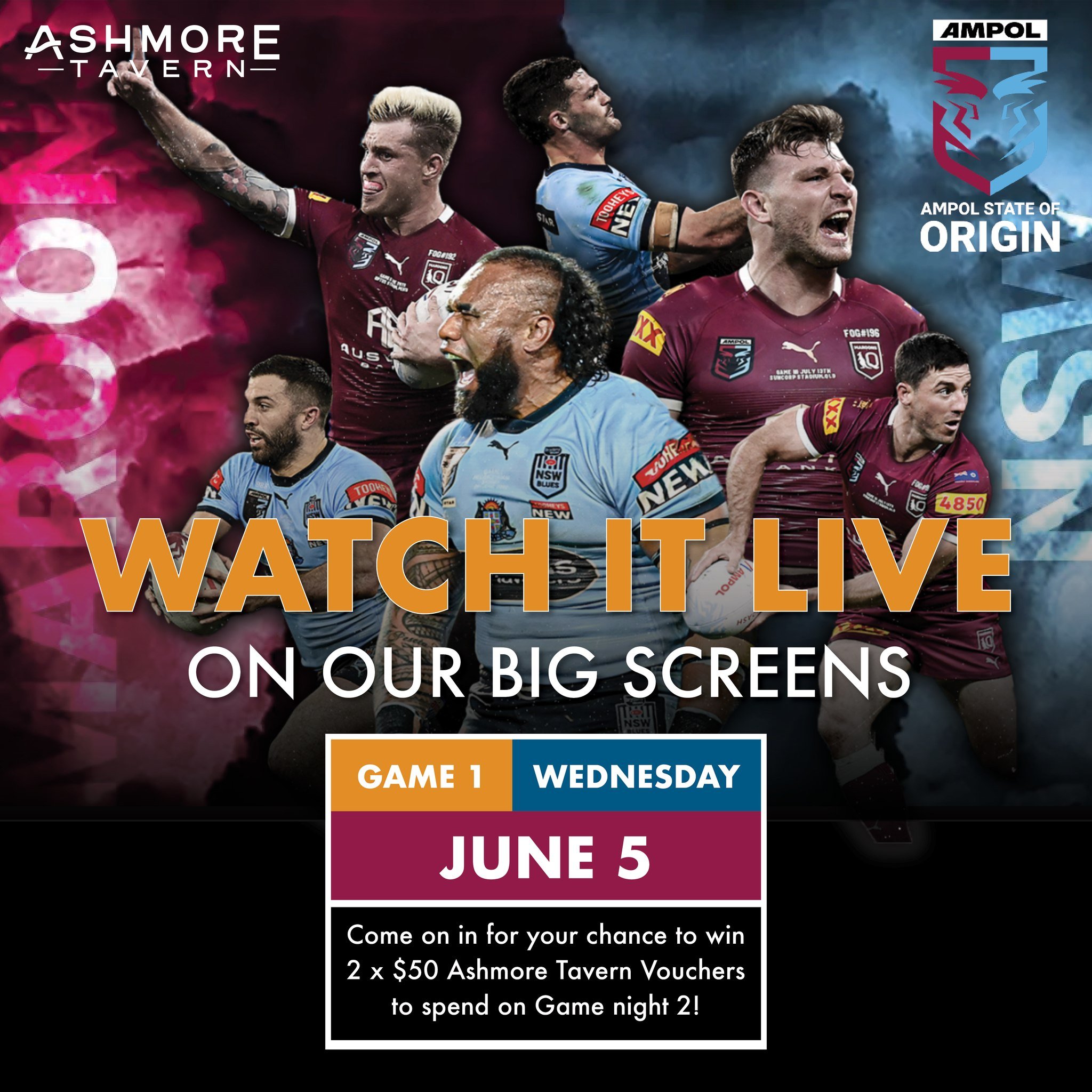 Are you ready for the ultimate rugby league showdown?

Ashmore Tavern is thrilled to be screening Game 1 of the State of Origin series on Wednesday, 5th of June! 🏈💥

Gather your mates and head over to Ashmore Tavern to catch all the action live on 