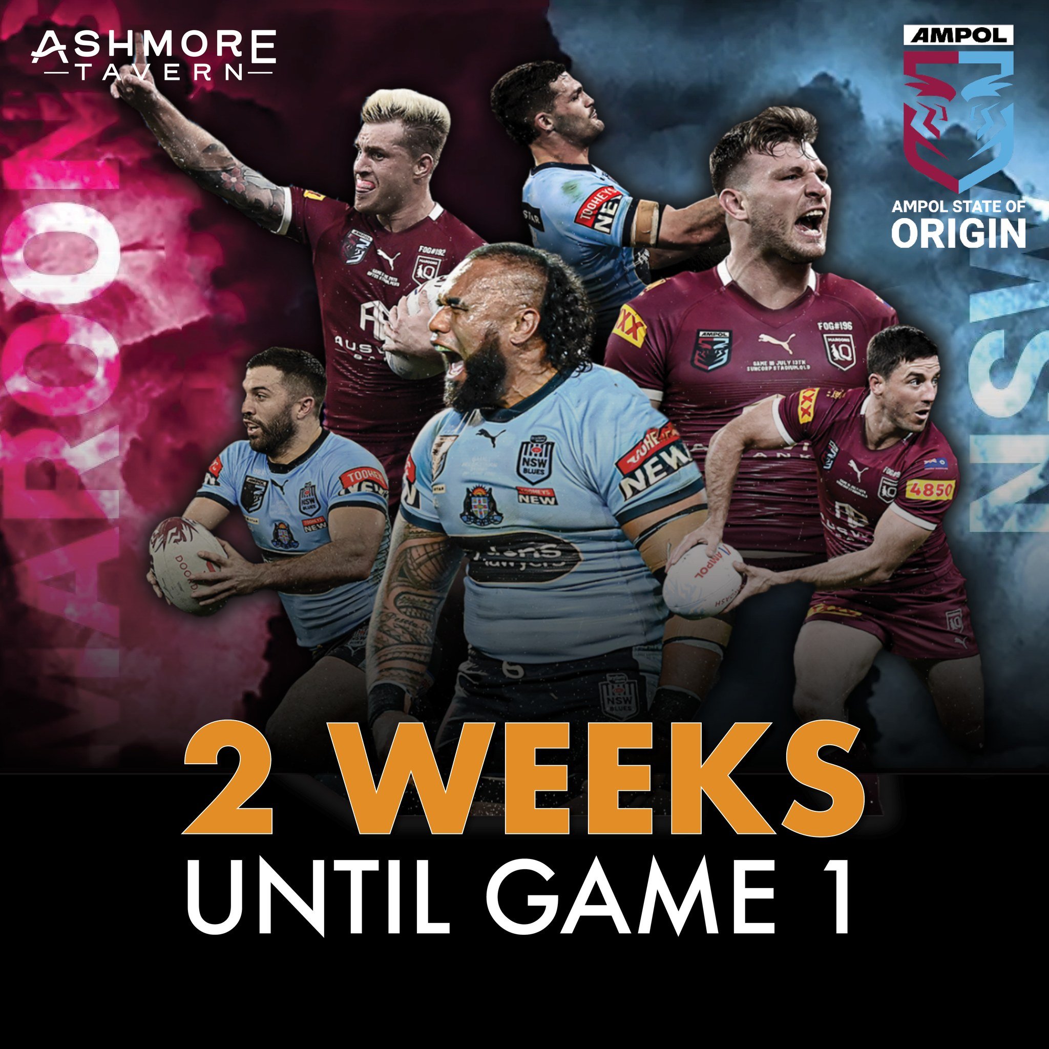 🏉 Only 2 weeks left until the State of Origin kicks off at Ashmore Tavern!

Don&rsquo;t forget, you'll also have the chance to win some great prizes! We're giving away 2 x $50 Ashmore Tavern Vouchers to spend on Game night 2!

Enjoy some delicious f
