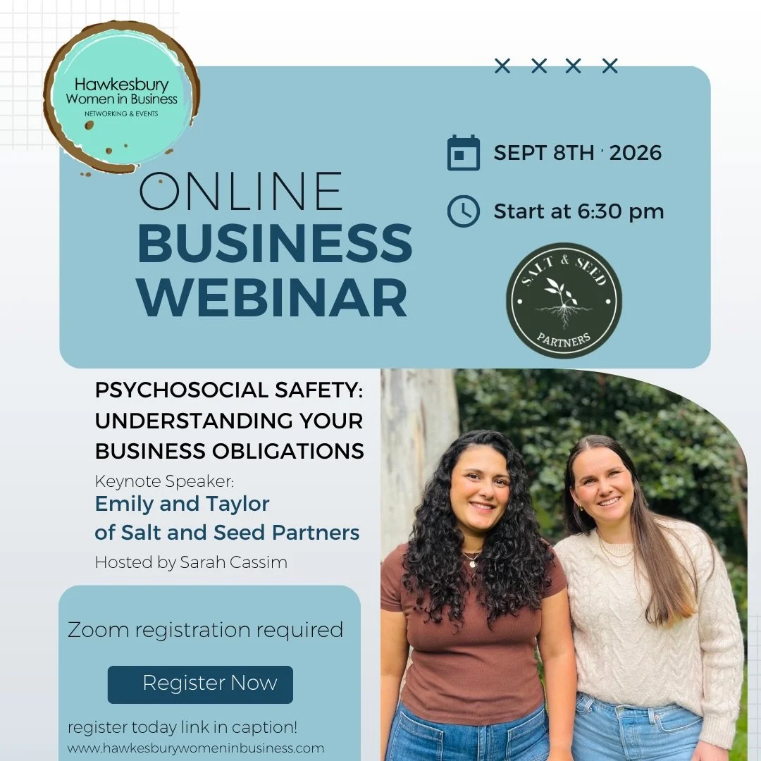 Psychosocial safety is no longer something businesses can afford to misunderstand.

Join Hawkesbury Women in Business for an important online webinar exploring Psychosocial Safety 2: Understanding Your Business Obligations.

Emily and Taylor from @sa