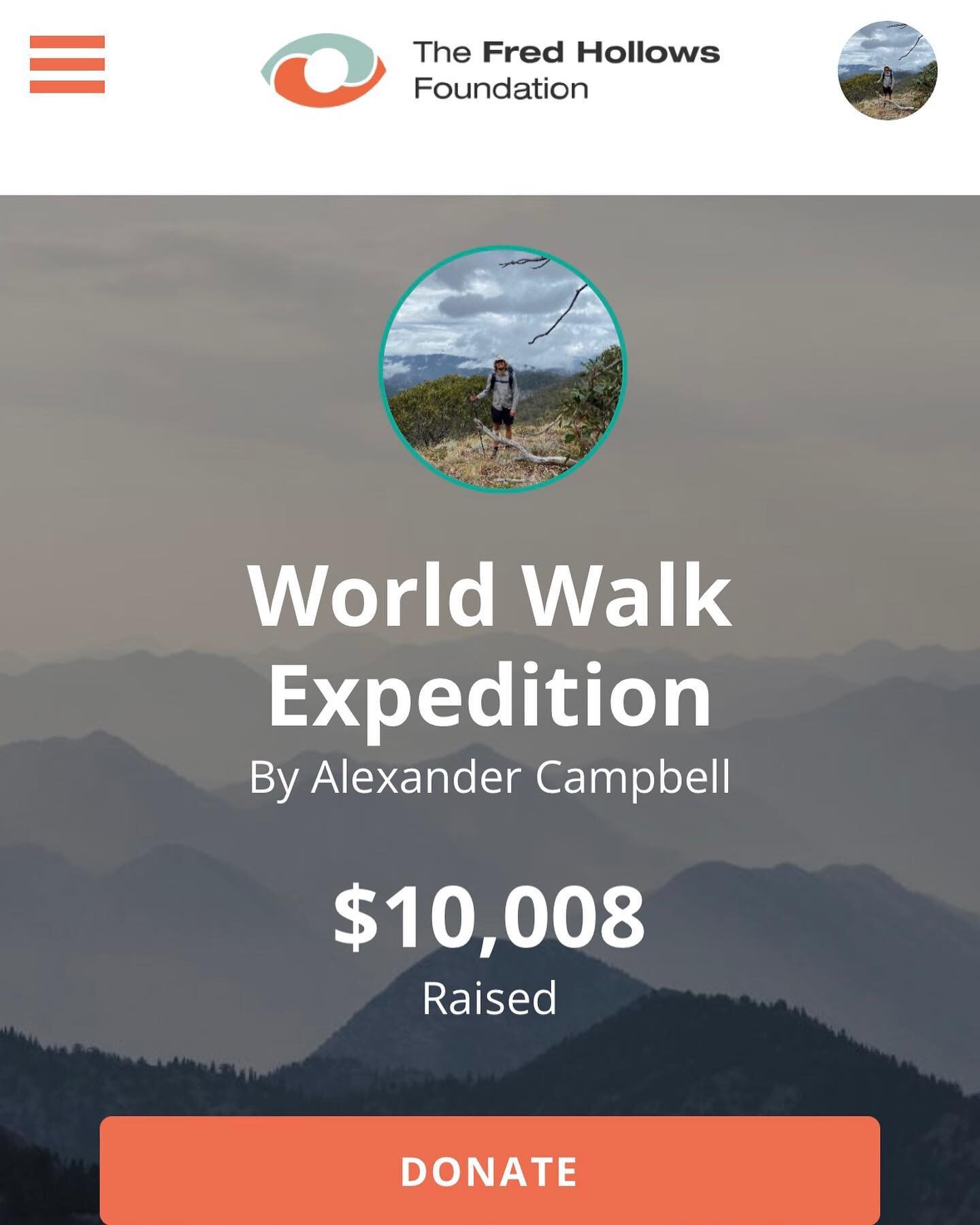 We&rsquo;ve officially raised $10,000 for @fredhollows!

Thank you so much to everyone who has donated so far. I&rsquo;m blown away that we&rsquo;ve already raised so much after only 3 months into the journey. 

And a big shout out to Peter at the Bo
