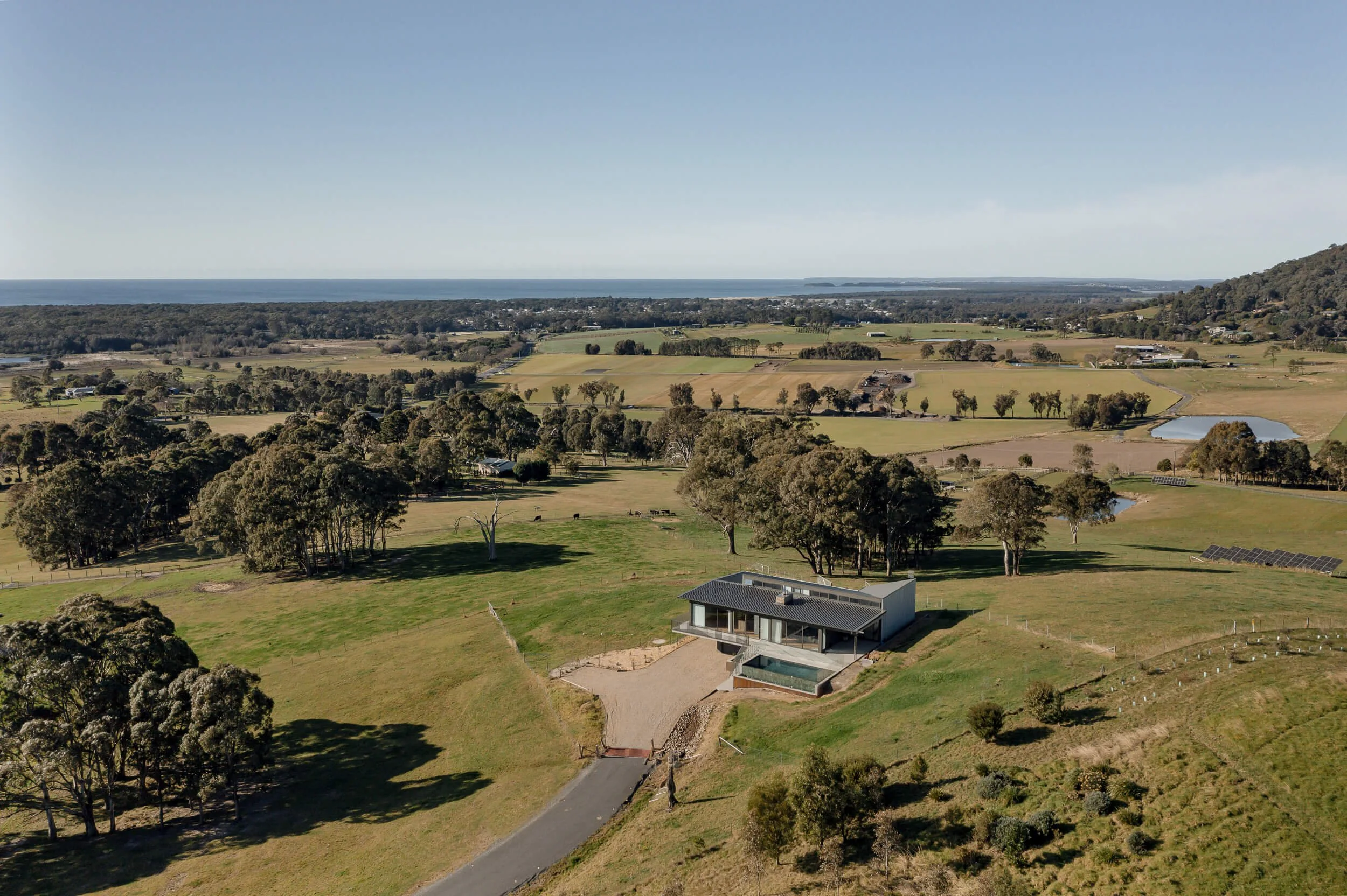 Project completion exterior at Seven Mile. Premium architectural photography and film documenting an off-grid custom build by QBC Constructions in Regional NSW.