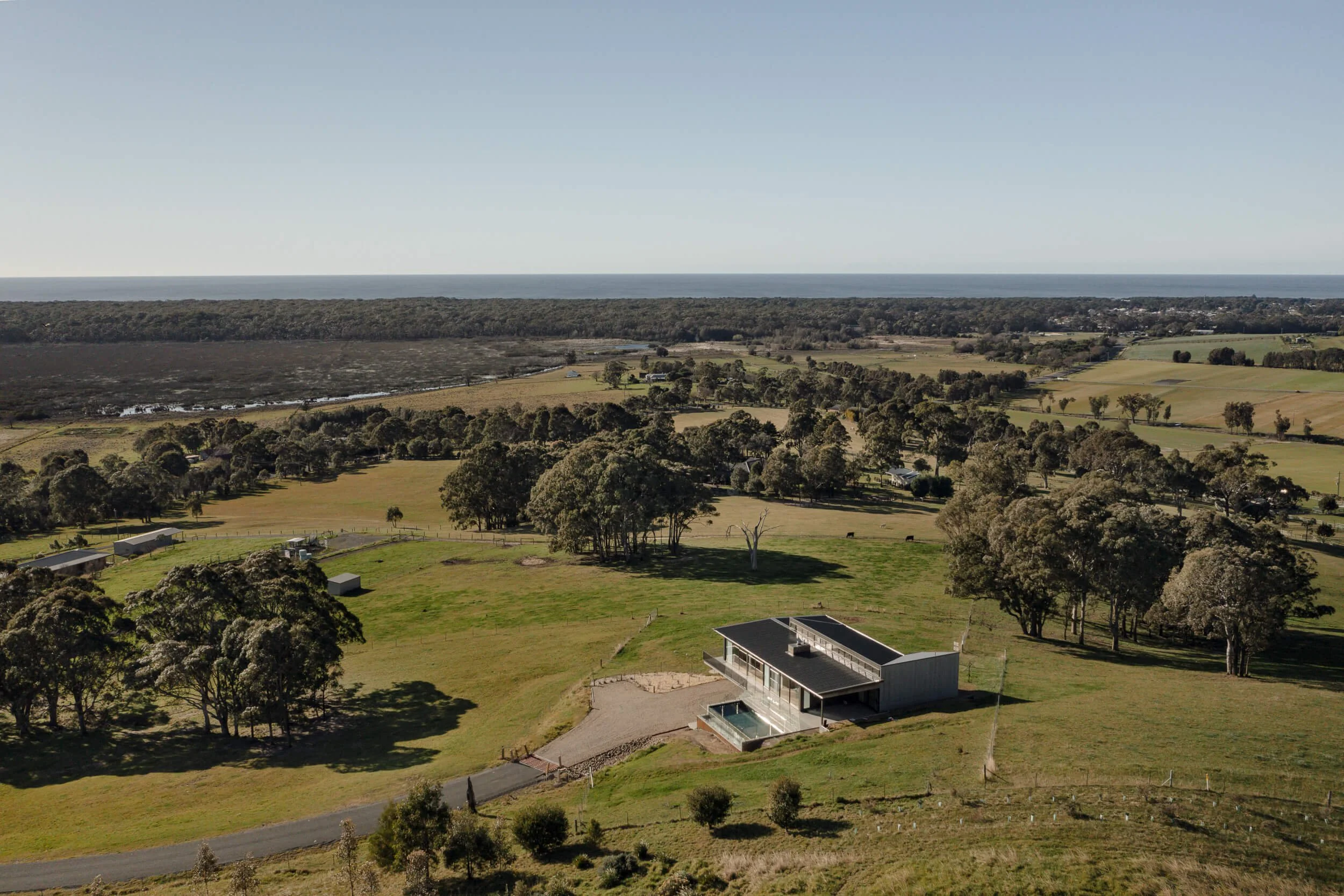 Passive solar exterior at Seven Mile. Premium architectural photography and film documenting an off-grid custom build by QBC Constructions in Regional NSW.