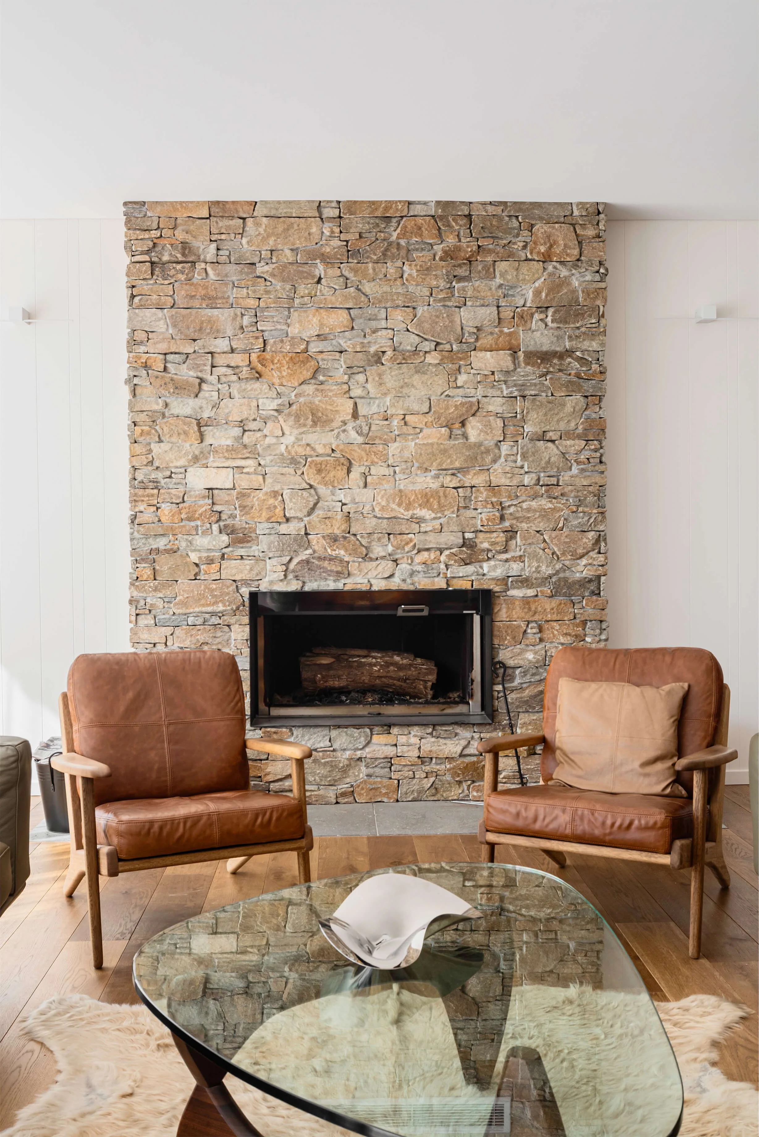 Custom wood fireplace at Seven Mile. Premium architectural photography and film documenting an off-grid custom build by QBC Constructions in Regional NSW.