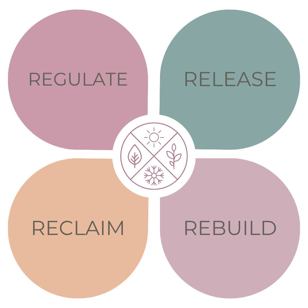 4 boxes and circle depicting regulate, release, reclaim, rebuild