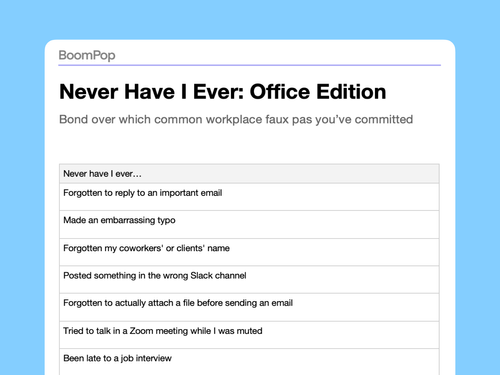 Never Have I Ever: Icebreaker Template