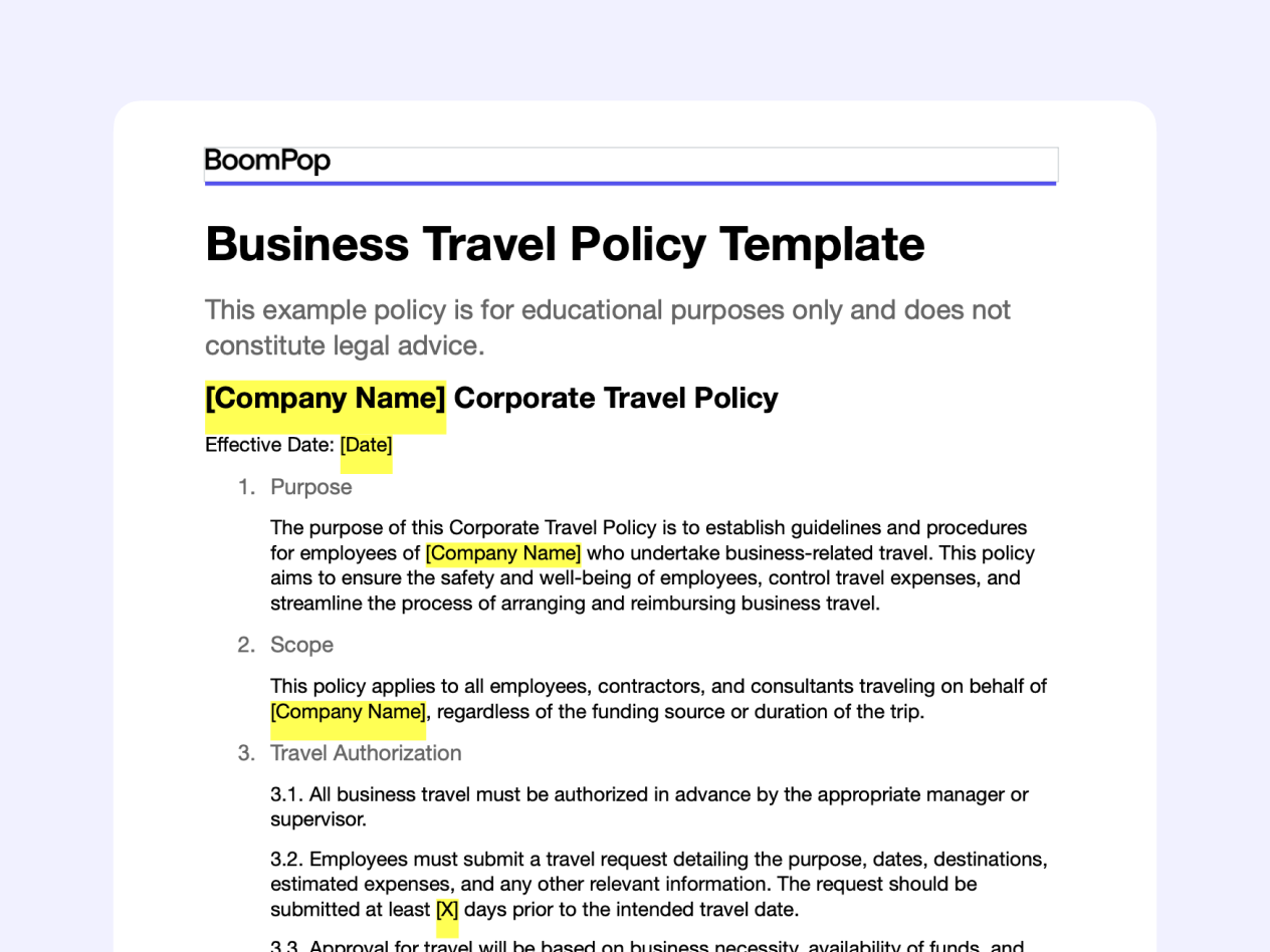 zurich business travel policy wording