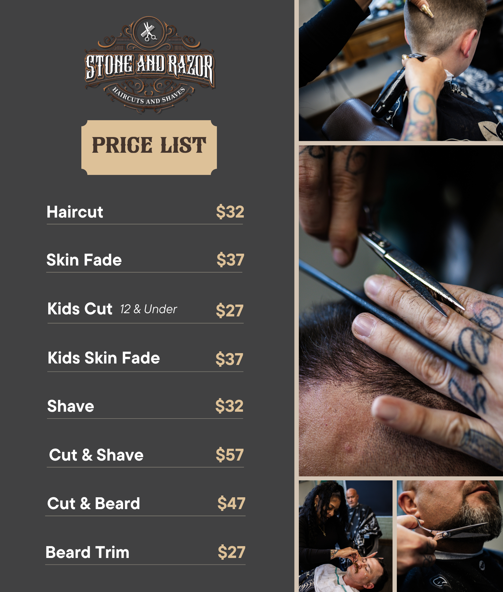Price List for Stone & Razor Barbershop in Burleson, Texas