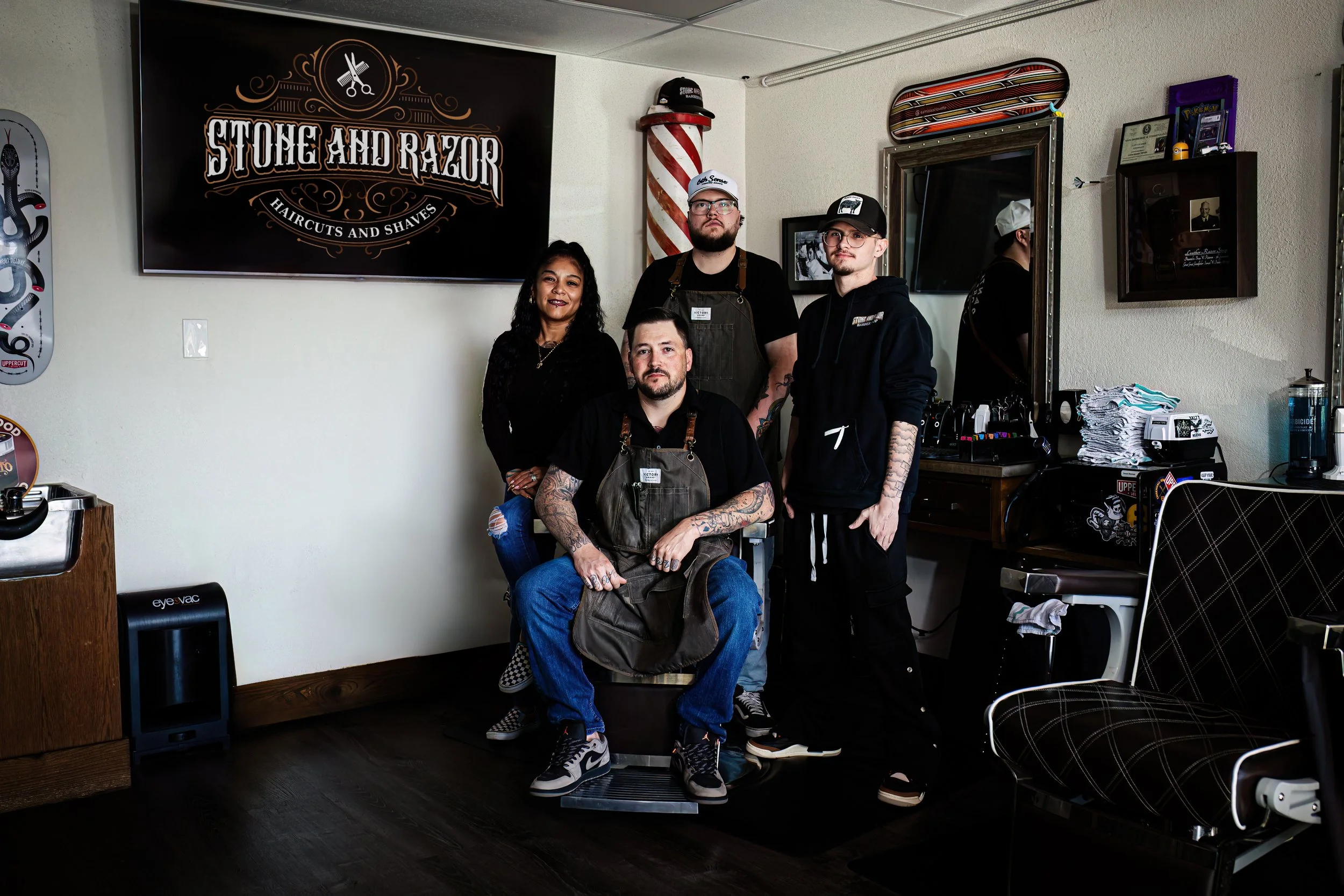 The team at Stone and Razor Barbershop in Burleson, Texas