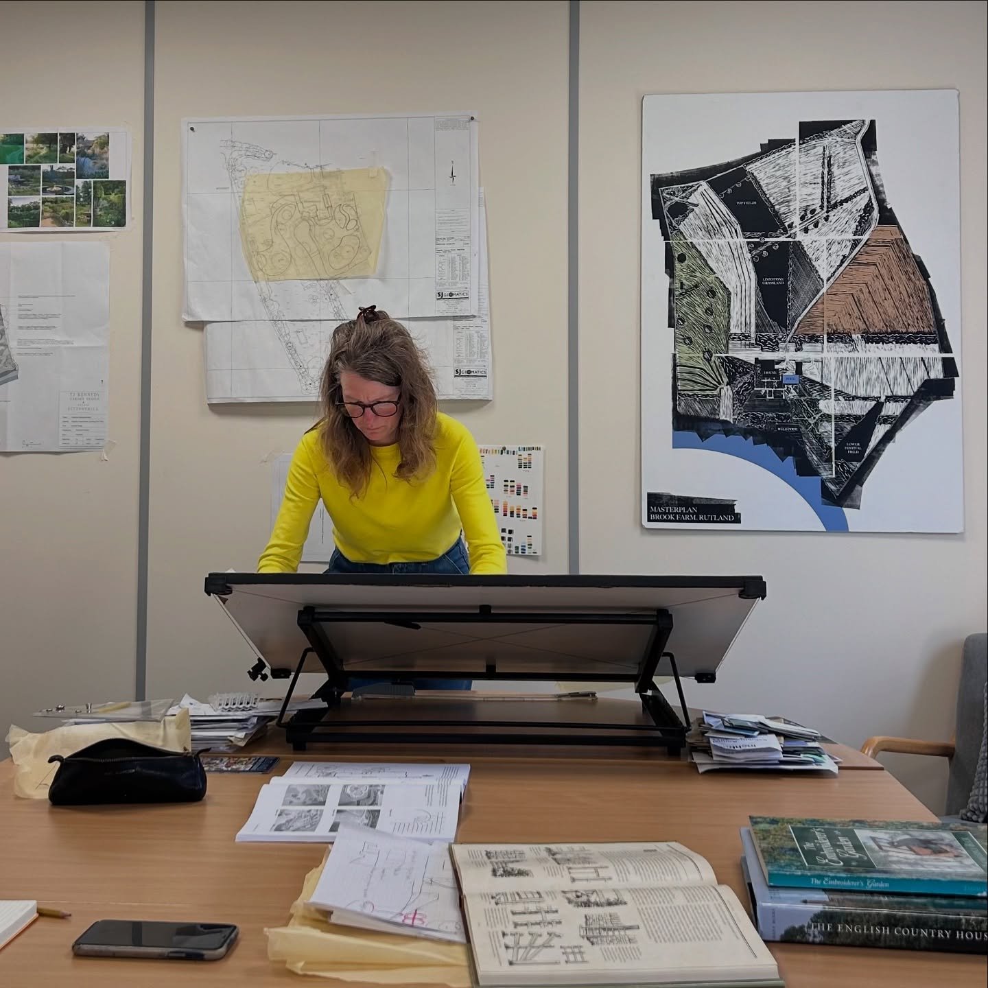 Drawing up. A couple of hours in the studio this morning drawing up the planting design for last week&rsquo;s onsite project. From 1:250 to 1:50, so the big paper is out.

Wearing this jarring yellow which unfortunately clashes with my trace.
#garden