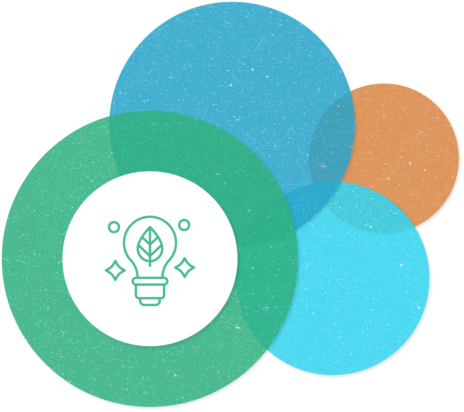 Coloured circles with lightbulb and stars icon