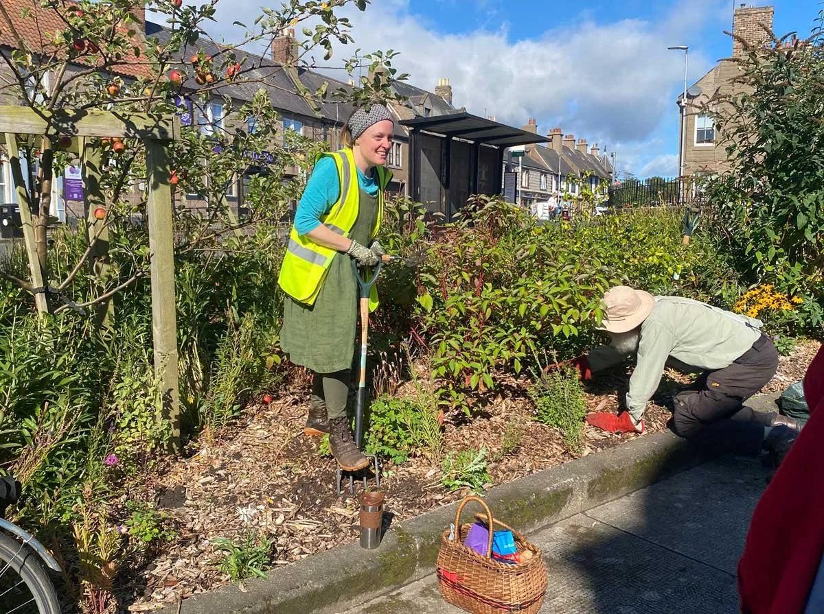 Greener Berwick Growing Communities Action Group members gardening in Castlegate