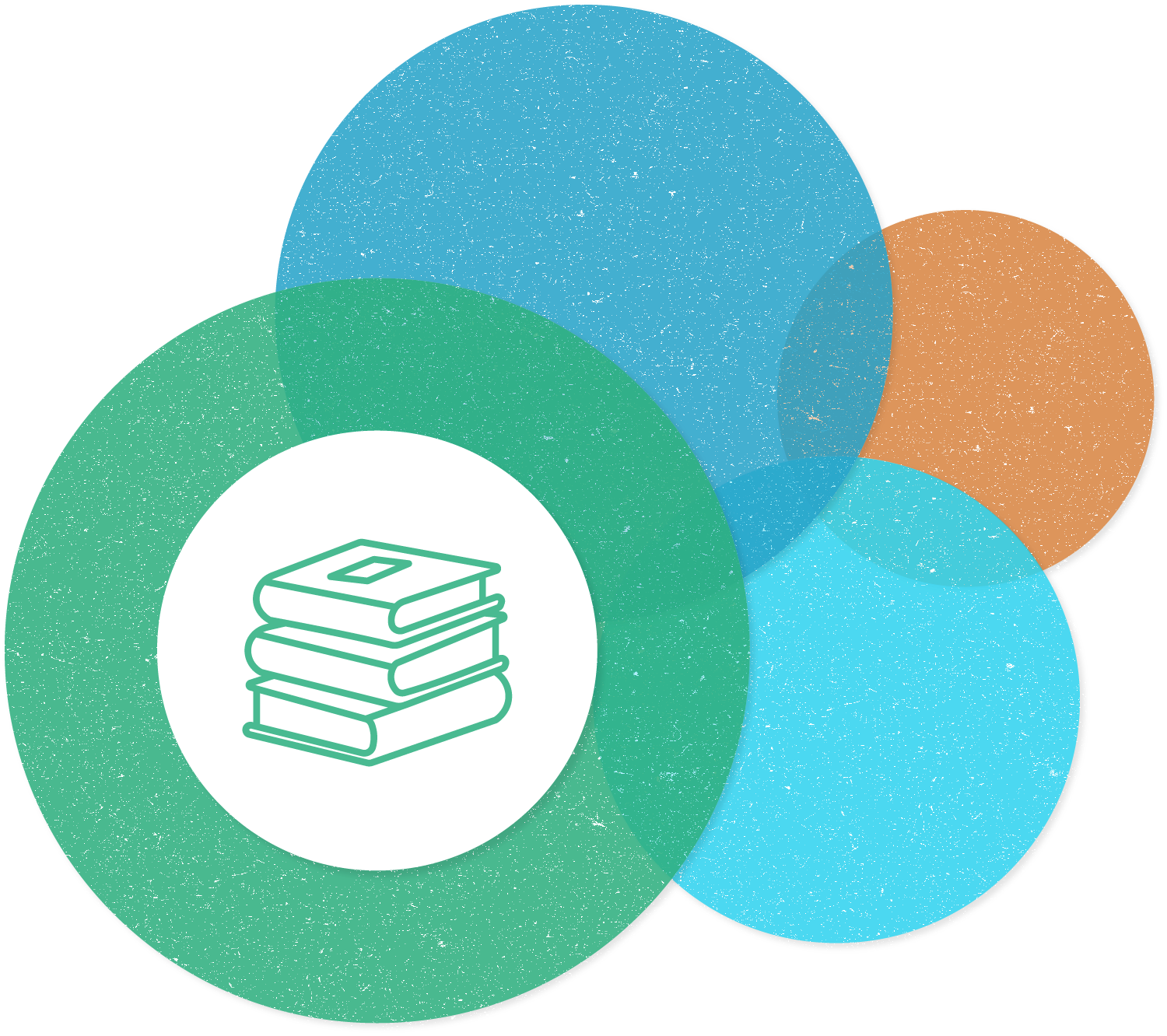 Coloured circles with books icon