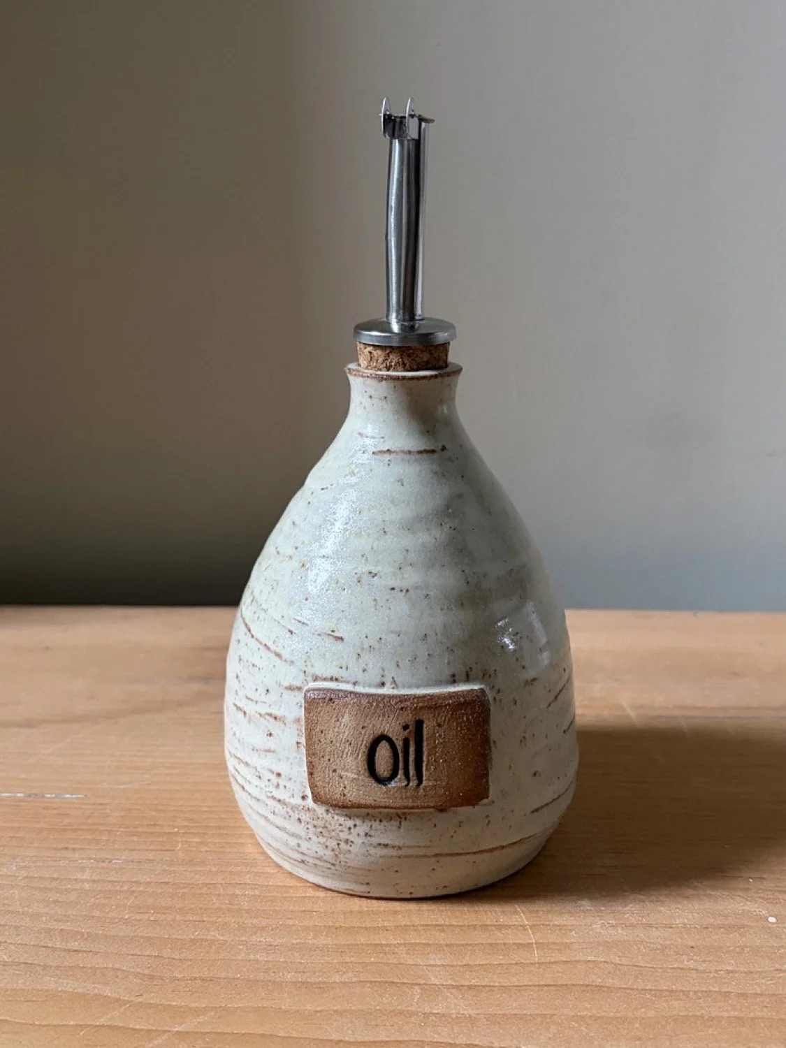 Handcrafted Stoneware ceramic oil pourer bottle vanilla glaze
