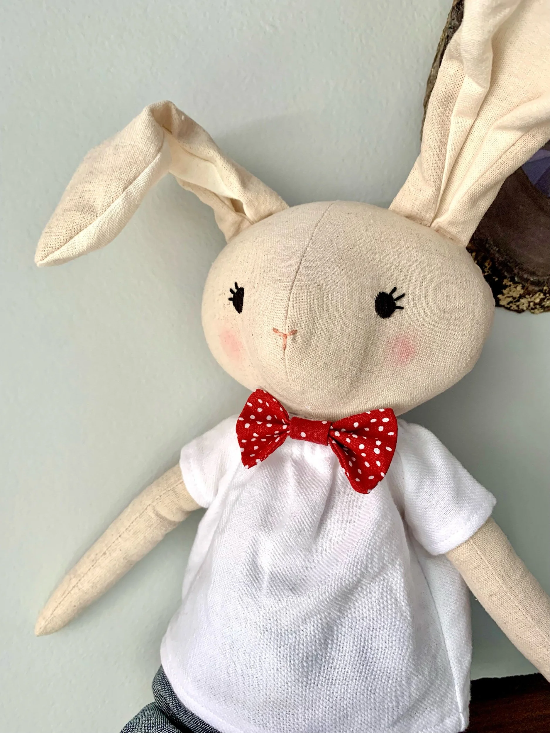 Bunny with jeans, t-shirt, bow tie, & shoes