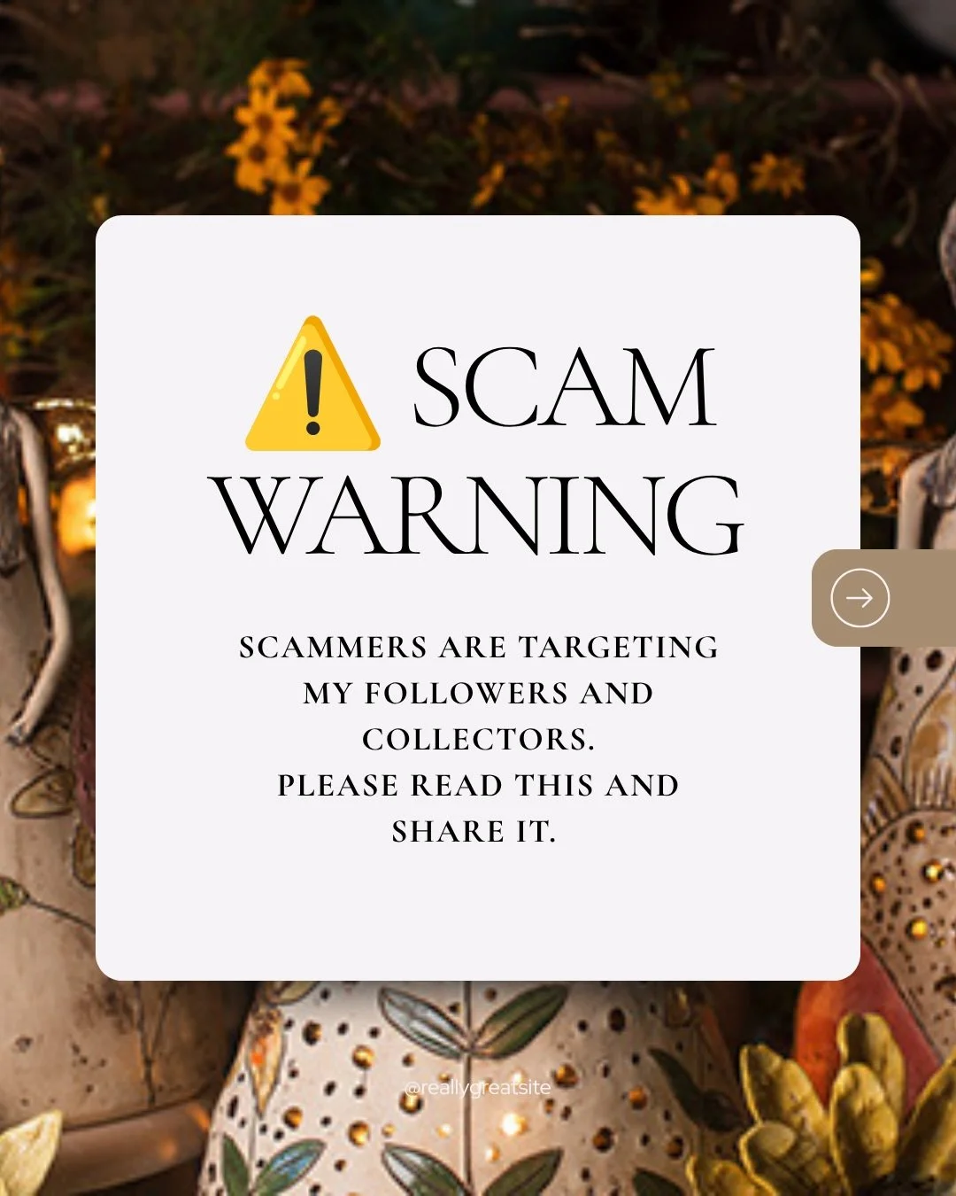 My handmade fairies are being used by some pretty black-hearted people to try and scam my community out of money.

I can&rsquo;t even describe the emotional toll this has taken on my heart.

The stress of waking up to this every single day. A new sca