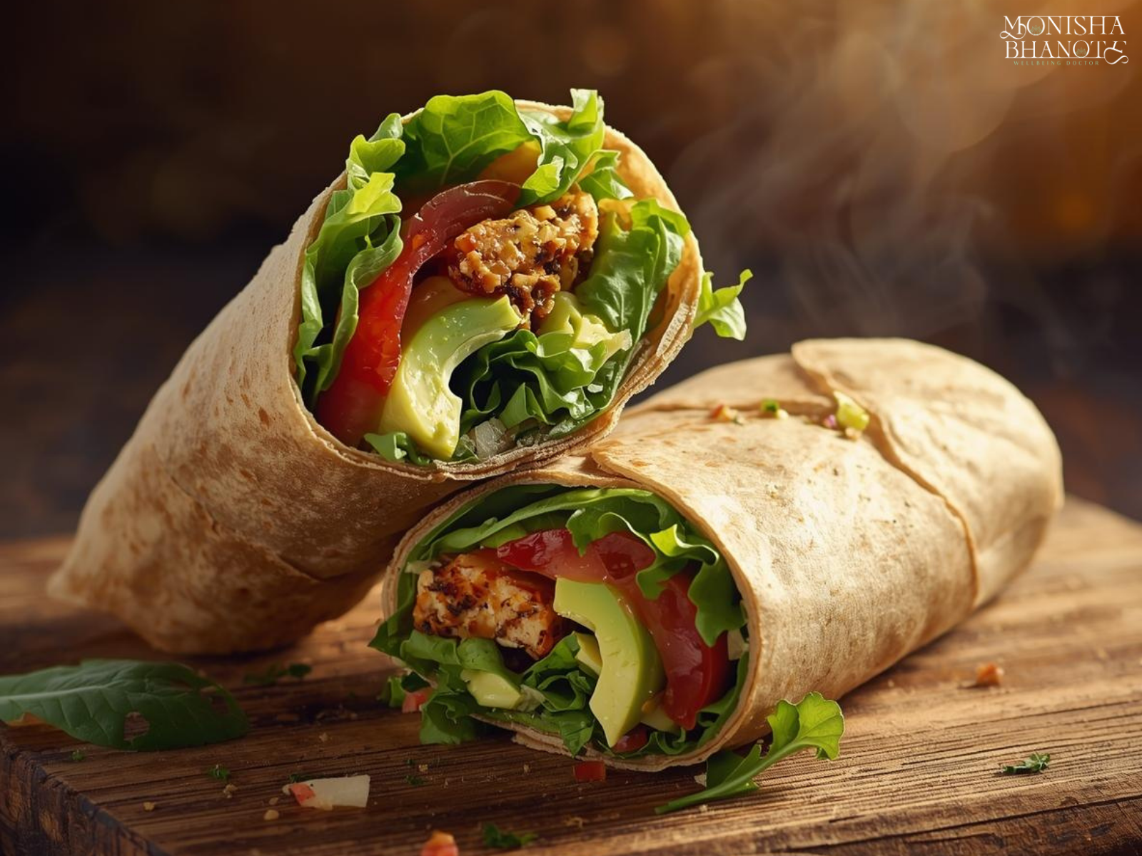 Smoky Tempeh BLT Wrap by Dr. Monisha Bhanote