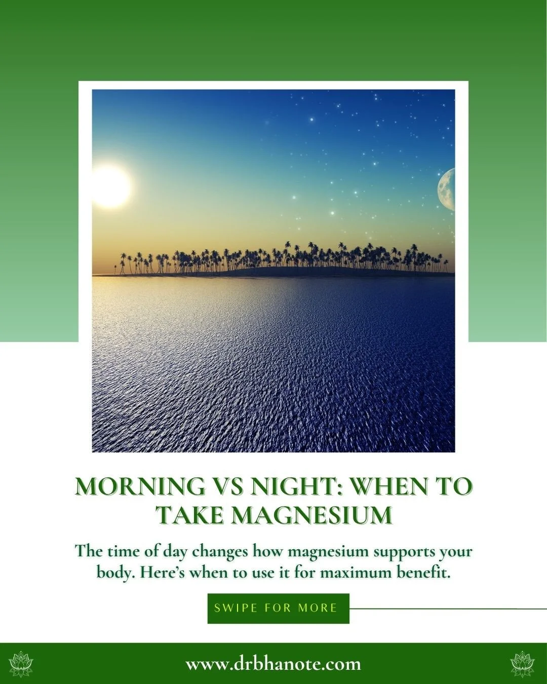 Most people know magnesium is important.⁠
⁠
Few realize when you take it makes all the difference.⁠
⁠
☀️ Morning Magnesium &rarr; Energy, focus, digestion⁠
🌙 Evening Magnesium &rarr; Calm, stress relief, sleep⁠
⁠
And here&rsquo;s the catch: wrong ti