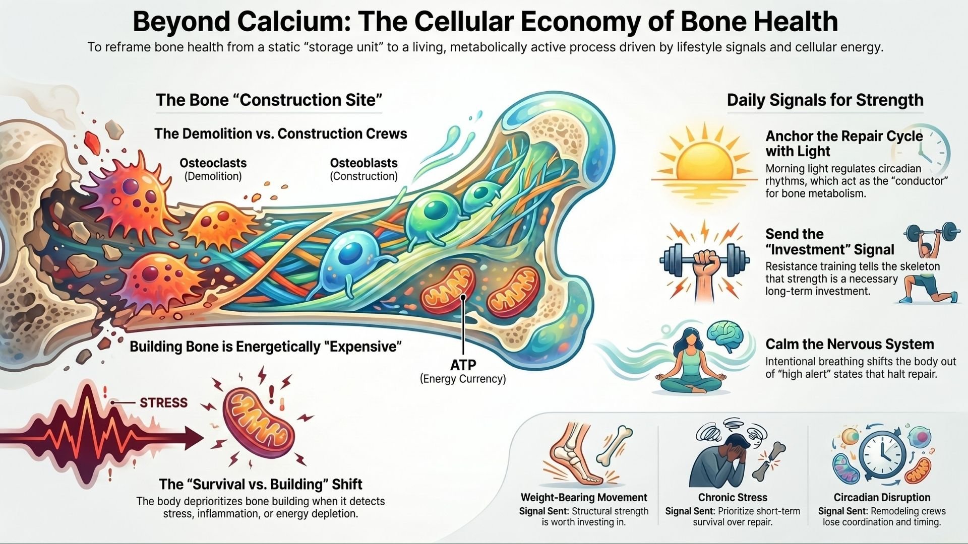 Dr. Monisha Bhanote infographic on cellular bone health and bone remodeling.