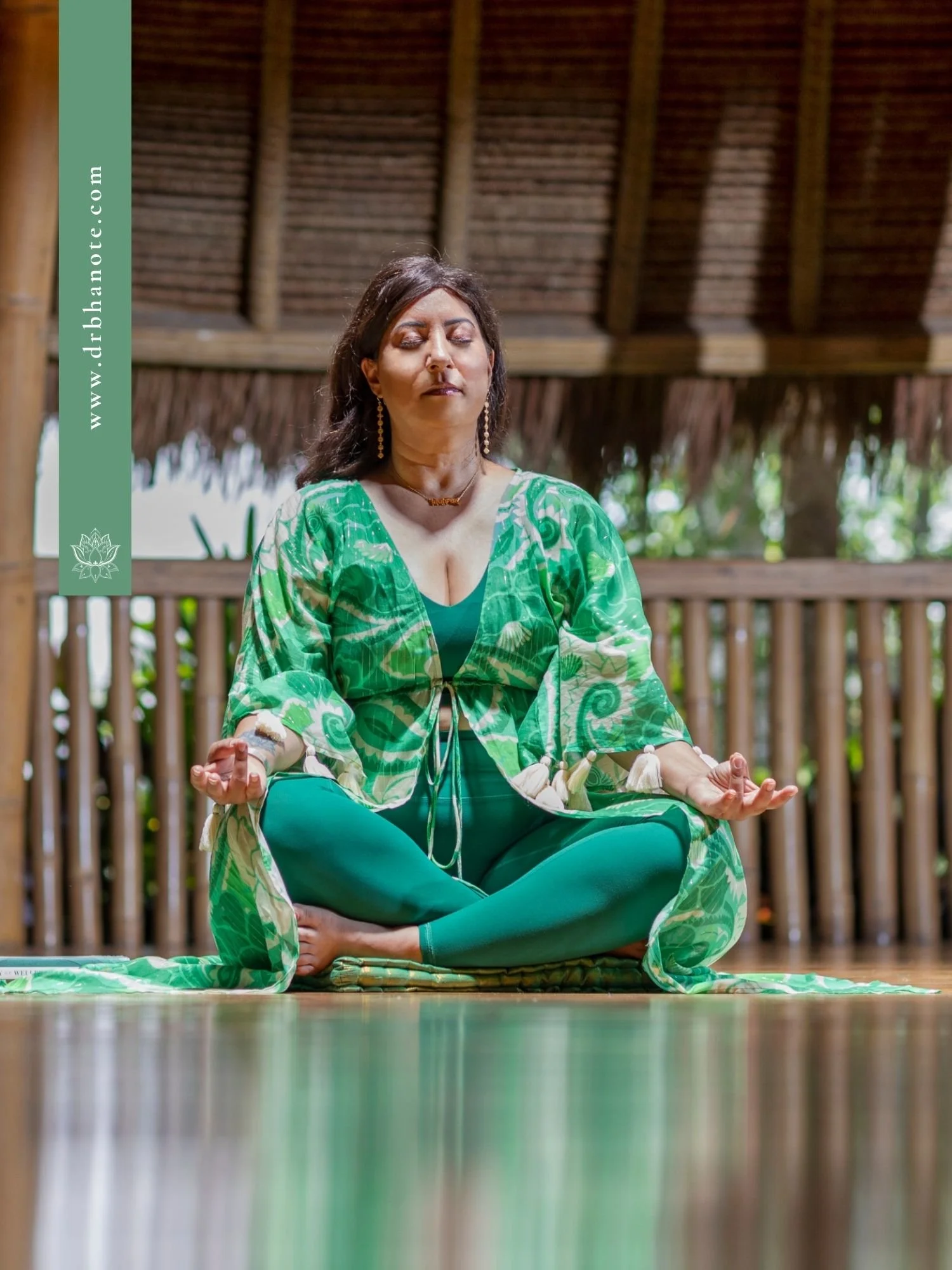 Dr. Monisha Bhanote practicing mindful meditation to support nervous system regulation