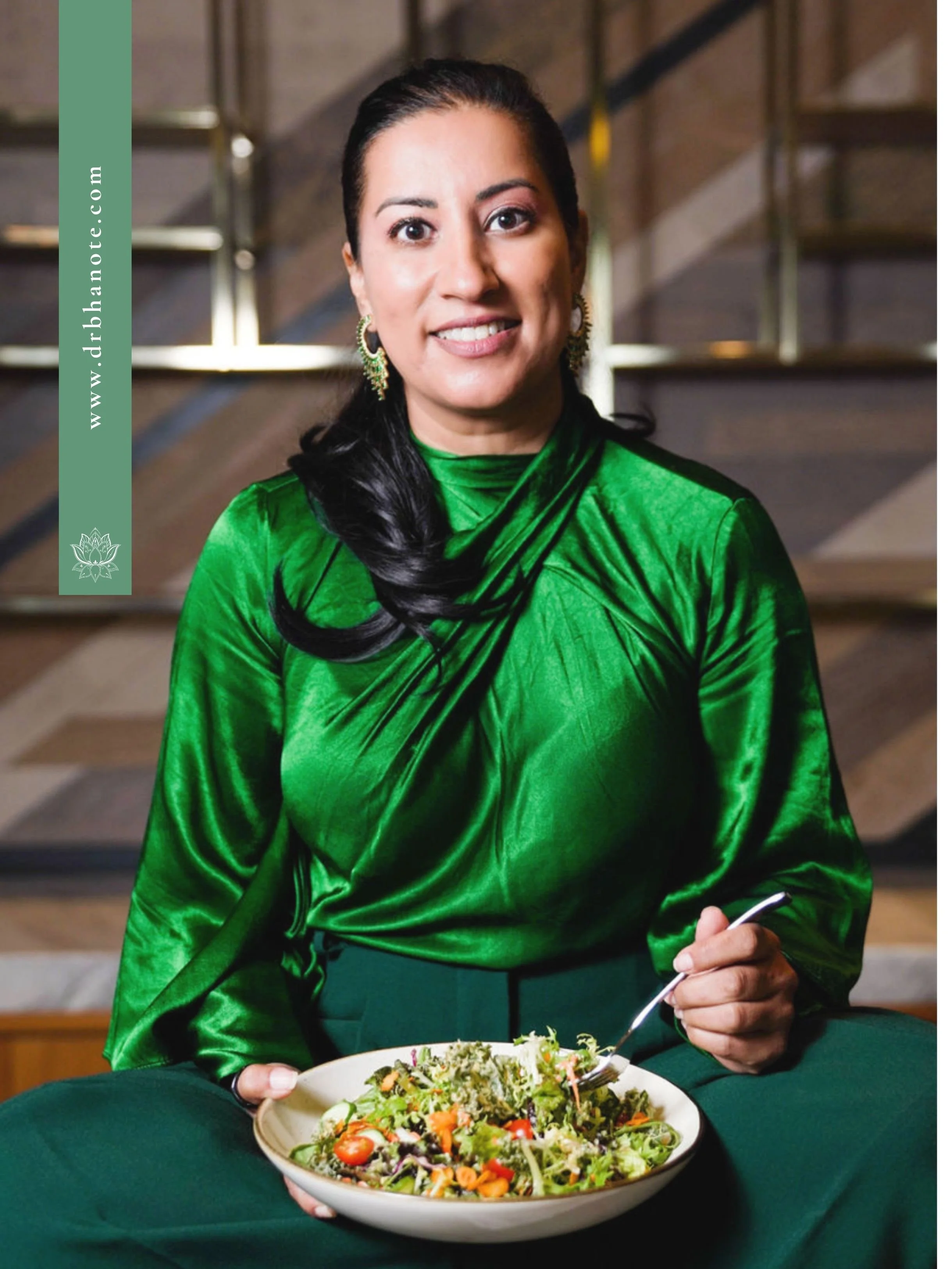 Dr. Monisha Bhanote promoting plant-based nutrition.