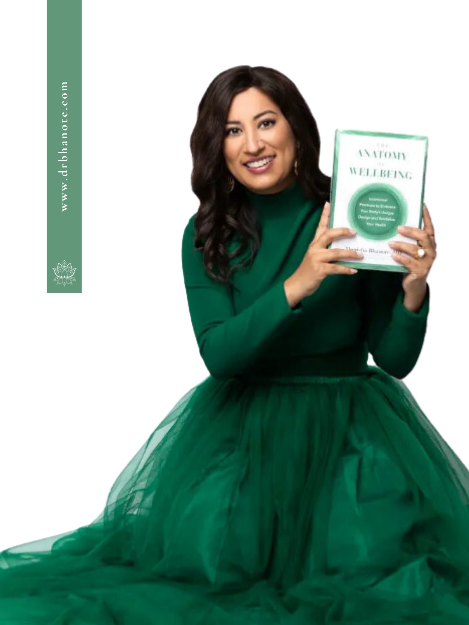 Dr. Monisha Bhanote holding the best seller book The Anatomy of Wellbeing