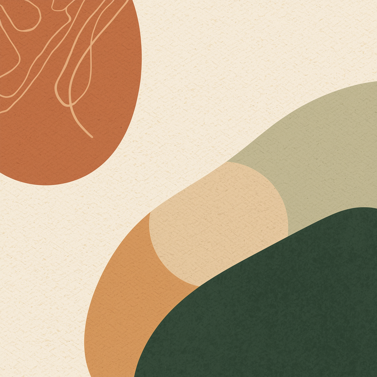 Abstract flowing shapes in warm earth tones representing somatic awareness and emotional integration in therapy