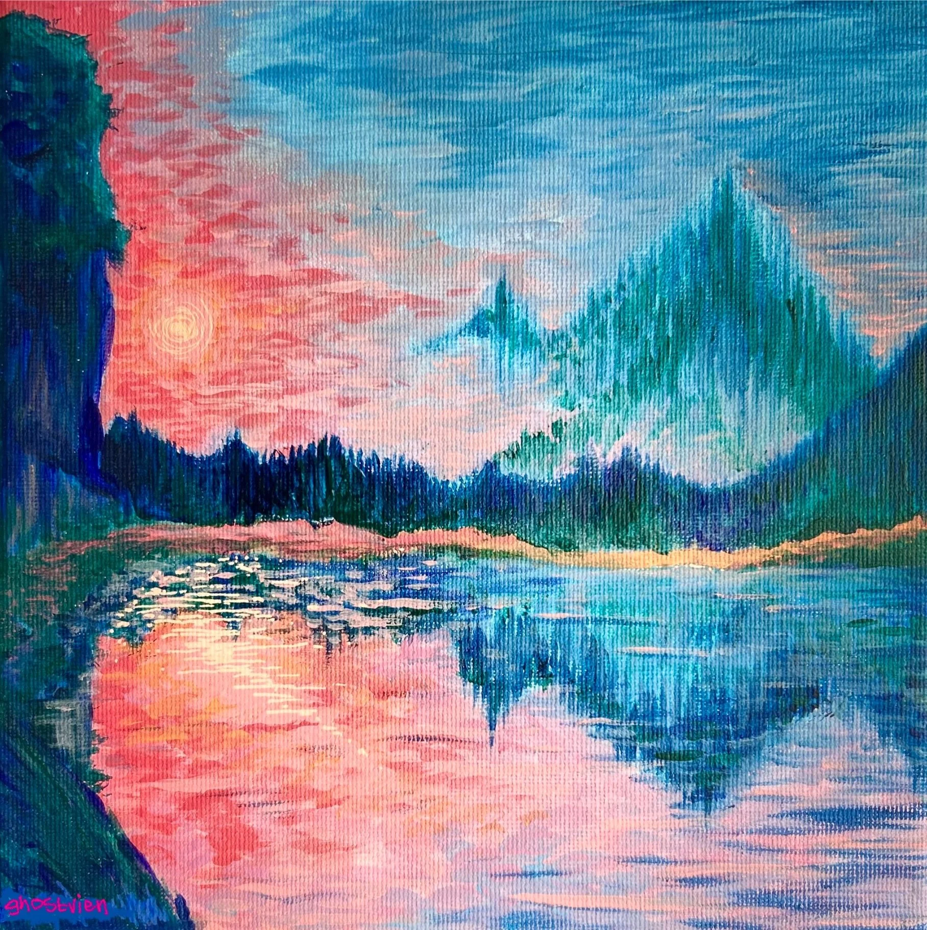 "Out on The Lake" - Acrylic on canvas, 8x8 in