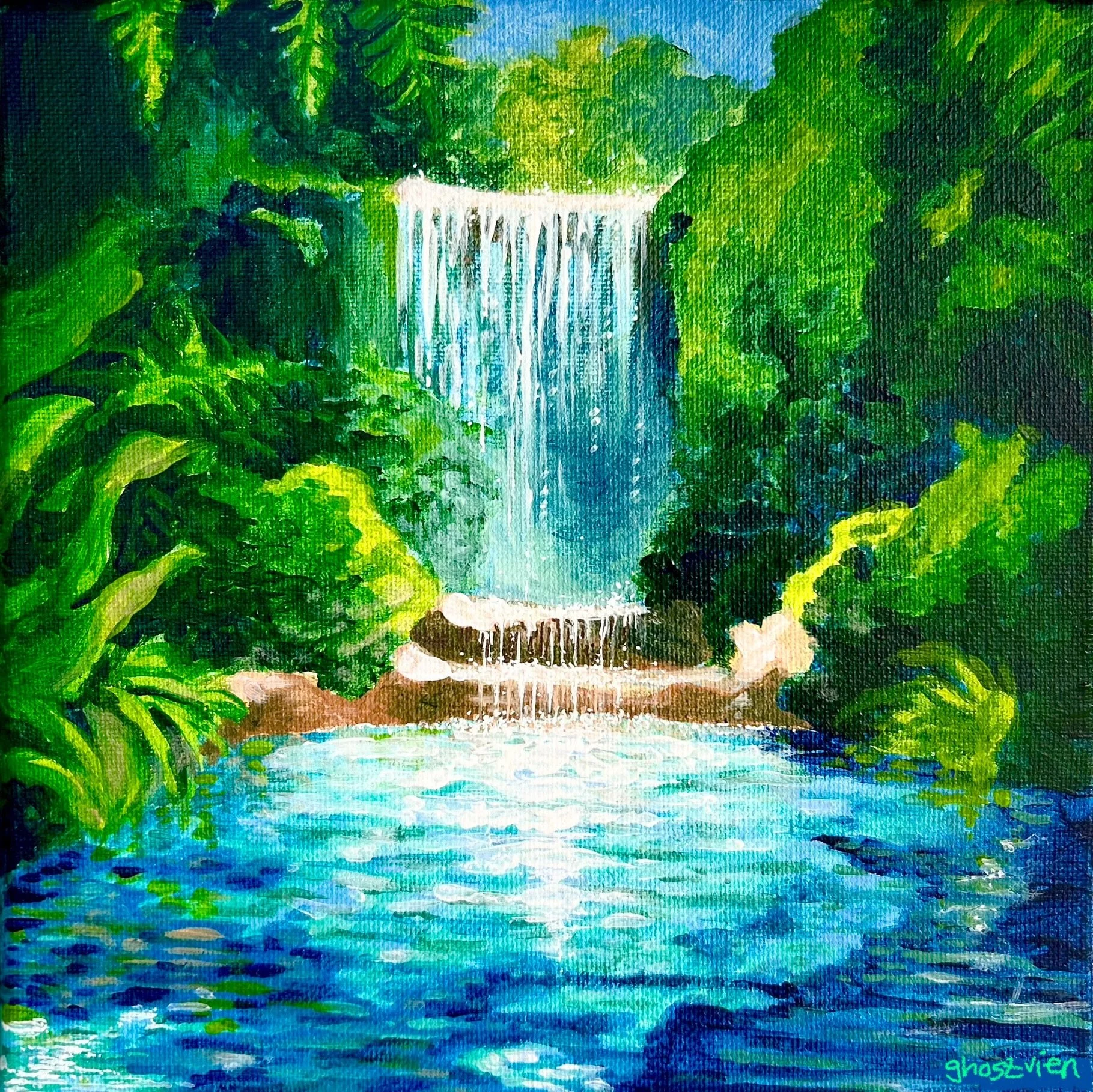 "Clean Lake (No Goldfish!)" - Acrylic on canvas, 8x8 in
