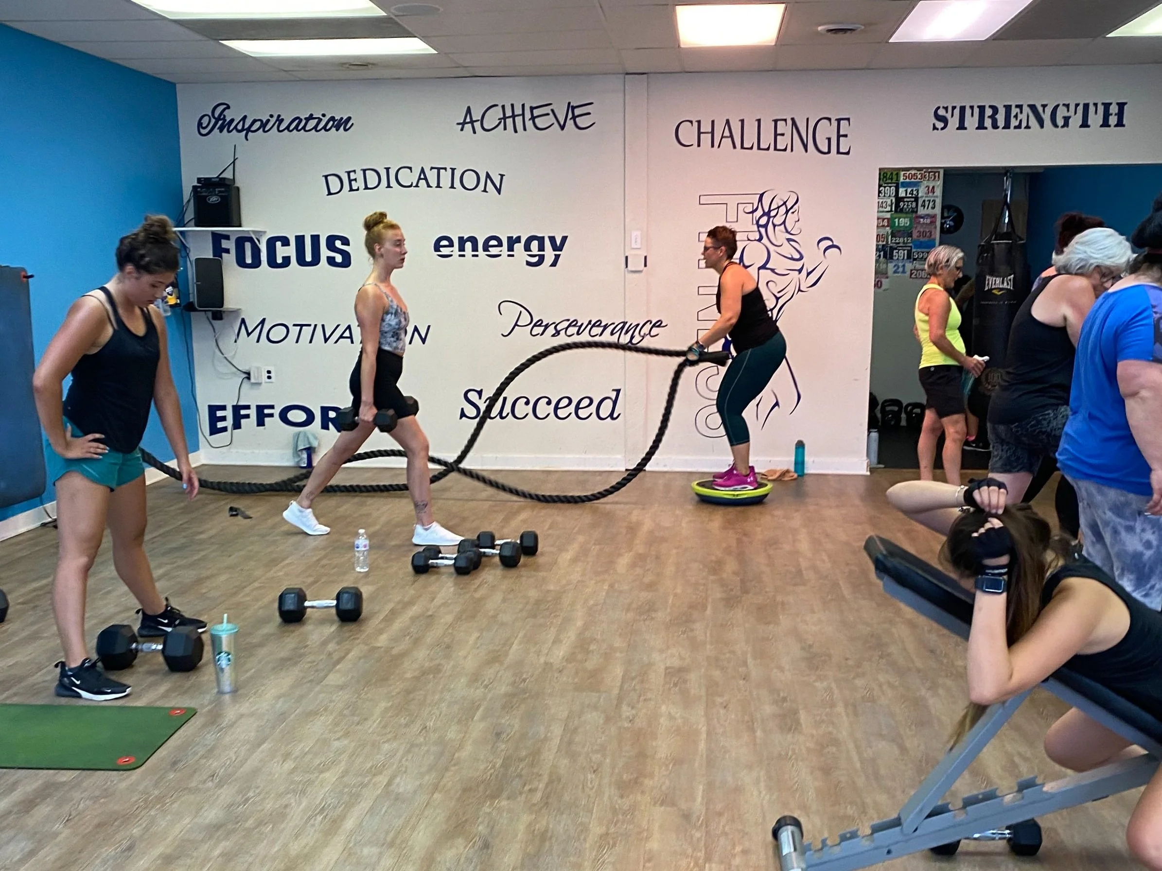 Circuit training is high-intensity class where participants will go through different stations with various exercises to improve muscular strength and cardio.