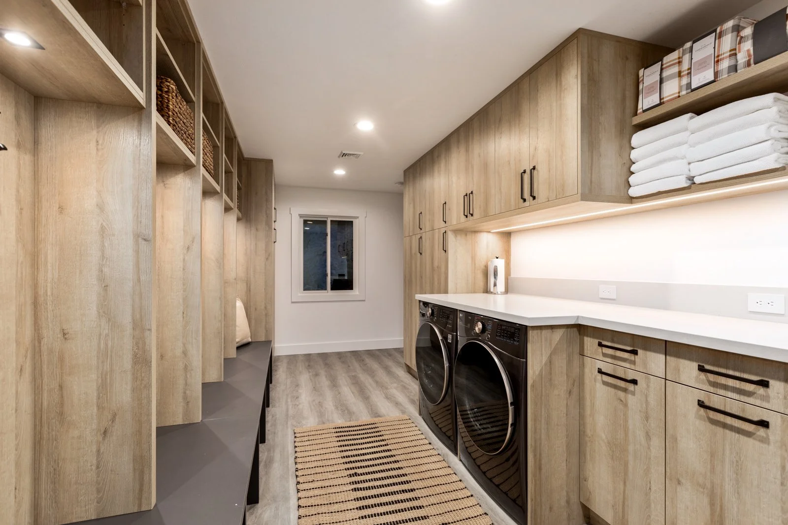 Organized laundry and linen room at Back Forty Lodge