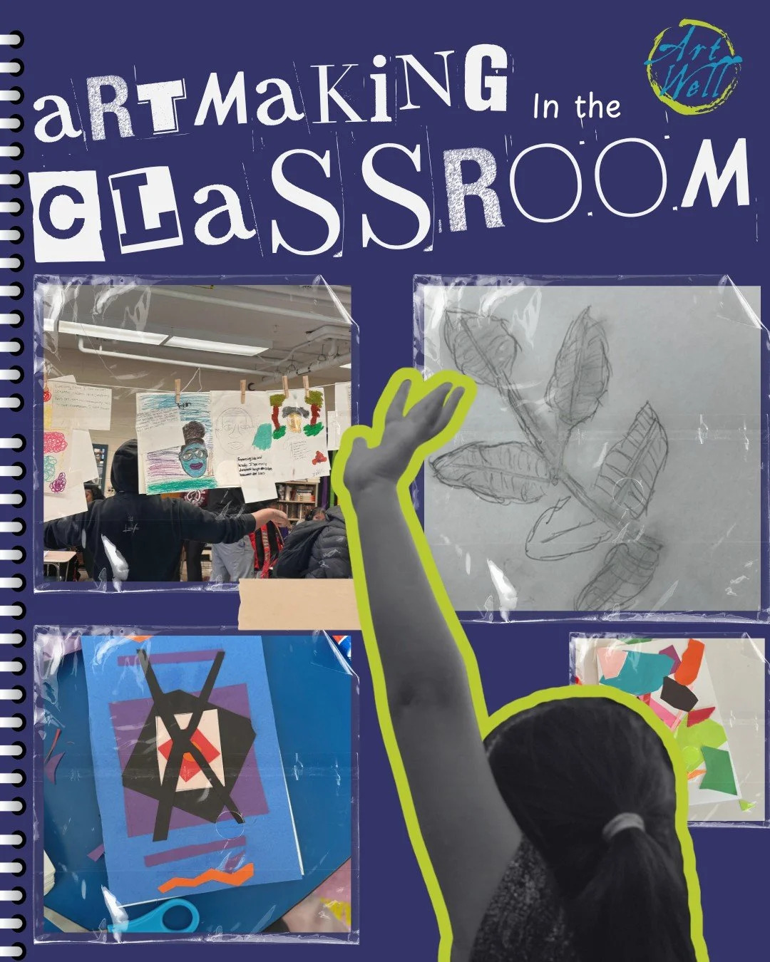 Creativity is flowing!  These collages, leaf drawings, portraits, and a community banner were all created by students in ArtWell's programs. We couldn't resist sharing the beauty, joy, and exploration our students bring to their art. Here&rsquo;s to 