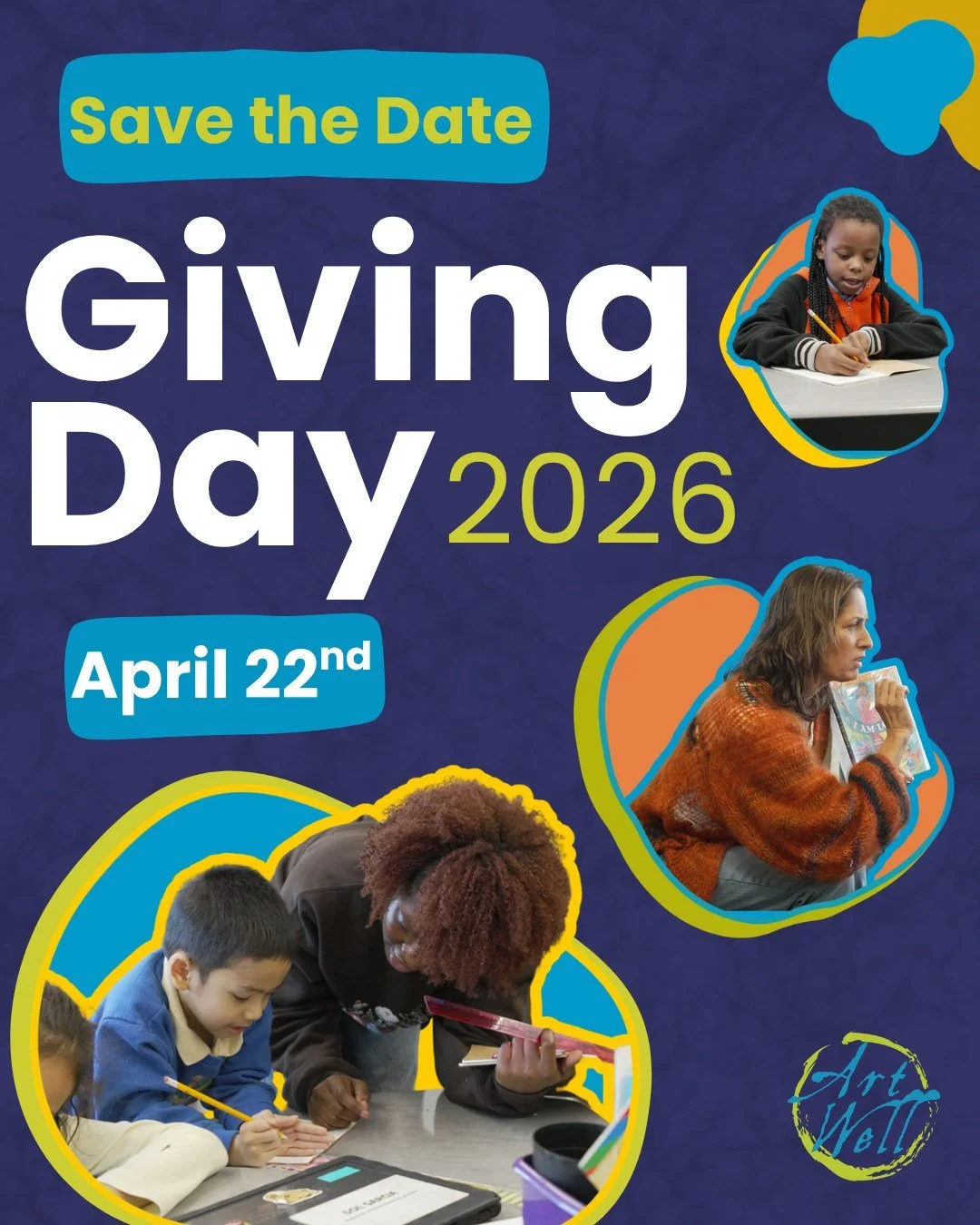 Join us on ArtWell Giving Day, Wednesday, April 22nd, to celebrate the power of the arts! Art builds community, and we see it every day in classrooms across Philadelphia. By providing supportive spaces for students to engage in artmaking, we invite t