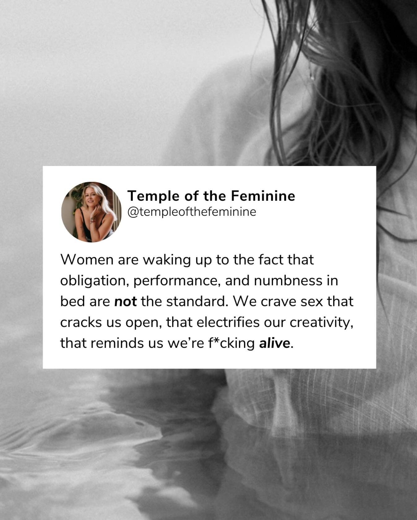 Women don’t want a quick fumble, a few pumps and roll-over-and-it’s-done sex.
Women want to use their sexual energy to create art.
Women want to use their org*sms to manifest their wildest dreams.
Women want their hearts penetrated an