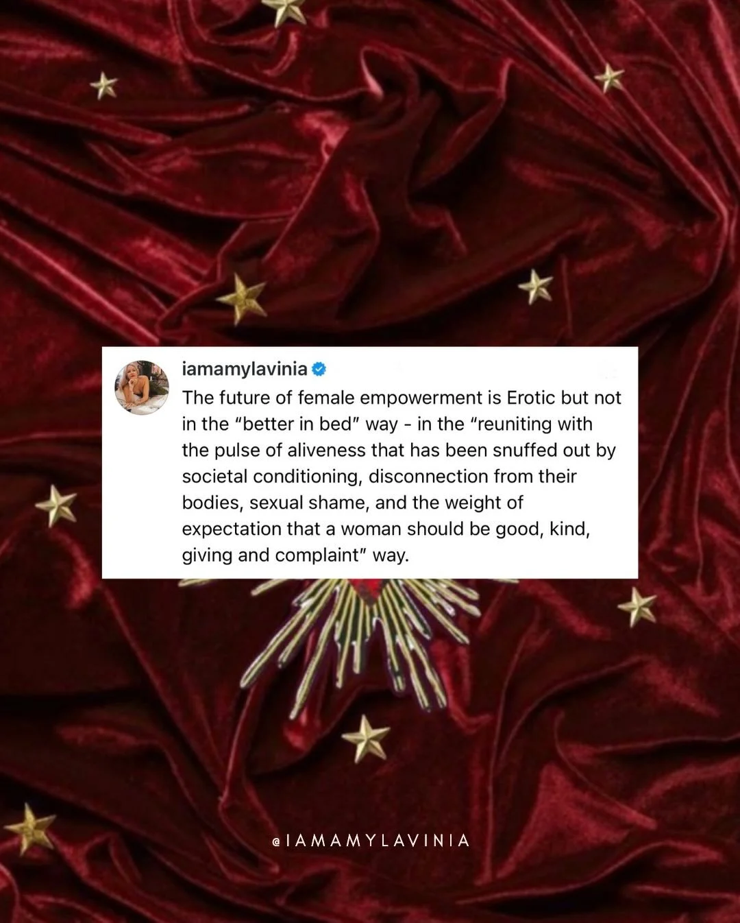 A scroll-disruption for the recovering good girl, the former over-giver, the women who self-abandoned for a love that was never enough. Here&rsquo;s to you reclaiming your pleasure, your erotic sovereignty and your whole damn self ❤️&zwj;🔥