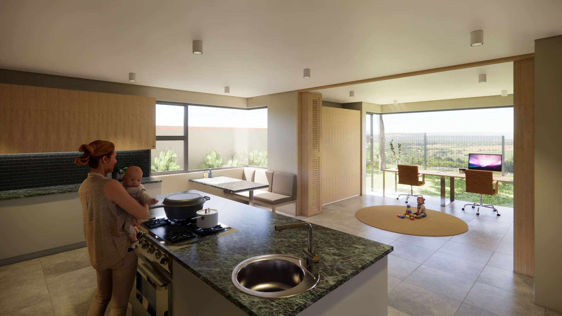 Kitchen with Breakfast nook & en-suite Play room / Study