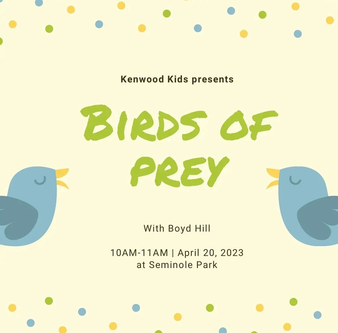 Kenwood Kids event is this Saturday at 10am in Seminole Park! Free event is partnership with Boyd Hill Nature Preserve! See you there! #KenwoodKids #BoydHill