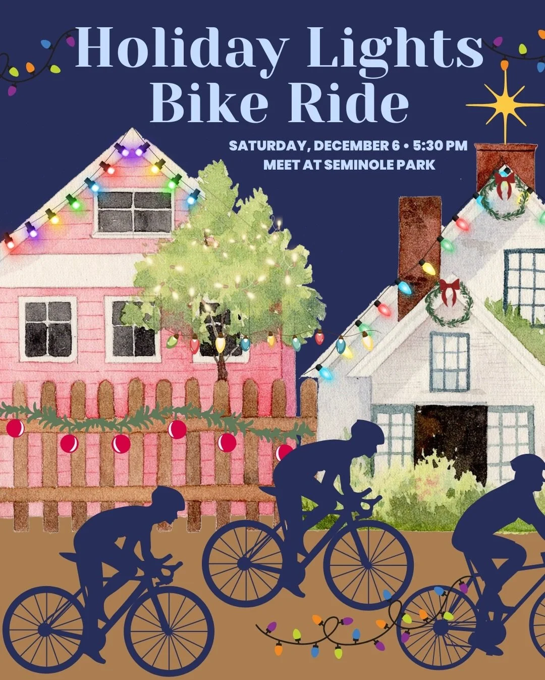 Holiday Lights Bike Ride 🎅

Join your neighbor Lori Lord for a Holiday Lights Bike Ride on Saturday, December 6 at 5:30 PM. We&rsquo;ll meet at Seminole Park, then cruise at a relaxed 10&ndash;15 mph through Historic Kenwood and Old Northeast to tak