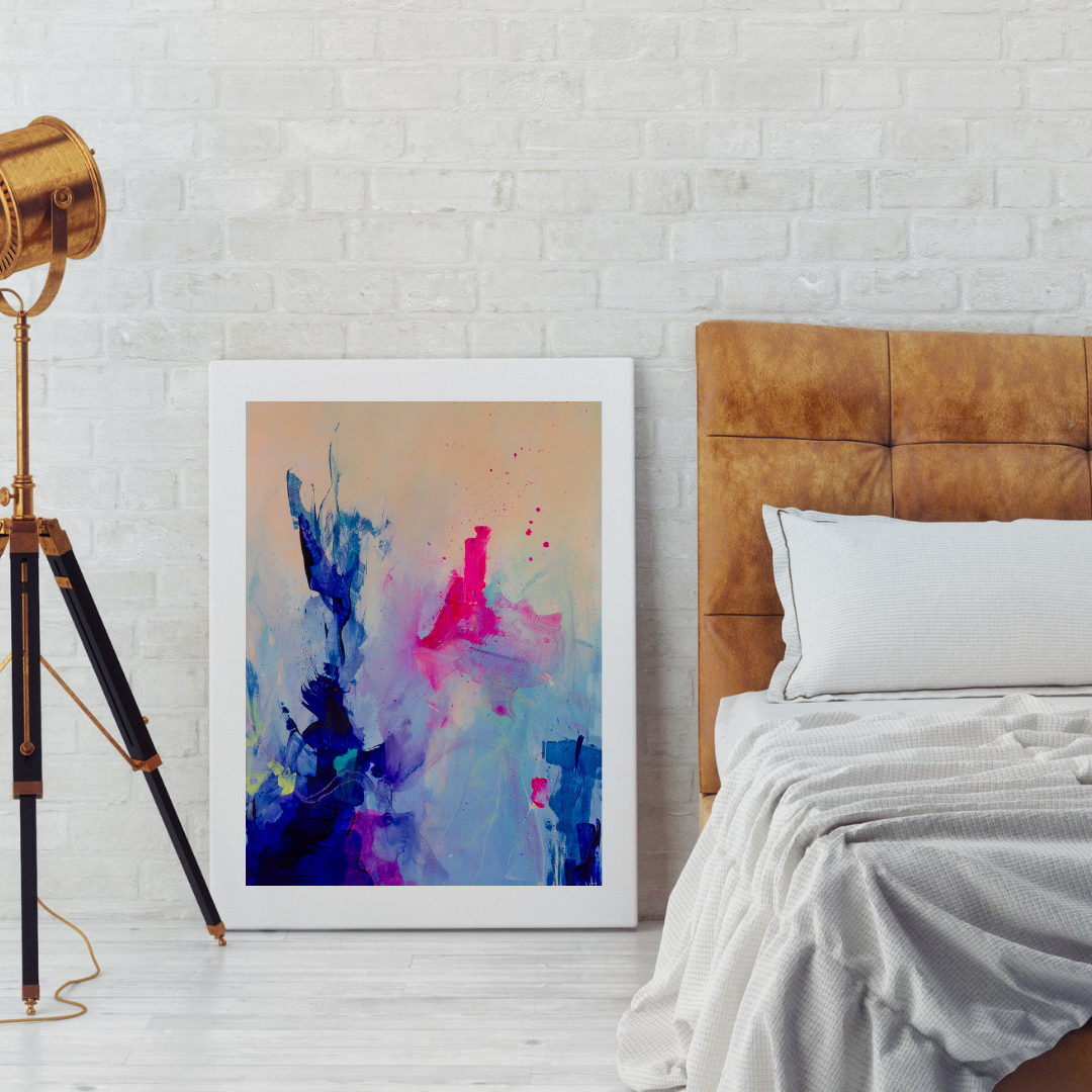 High quality archival seascape abstract print bedroom mock up