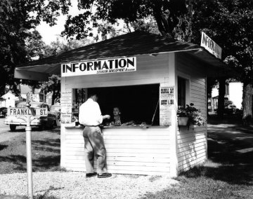 Bradnon Tourist Booth in front of Brandon Library 1940s or 50s