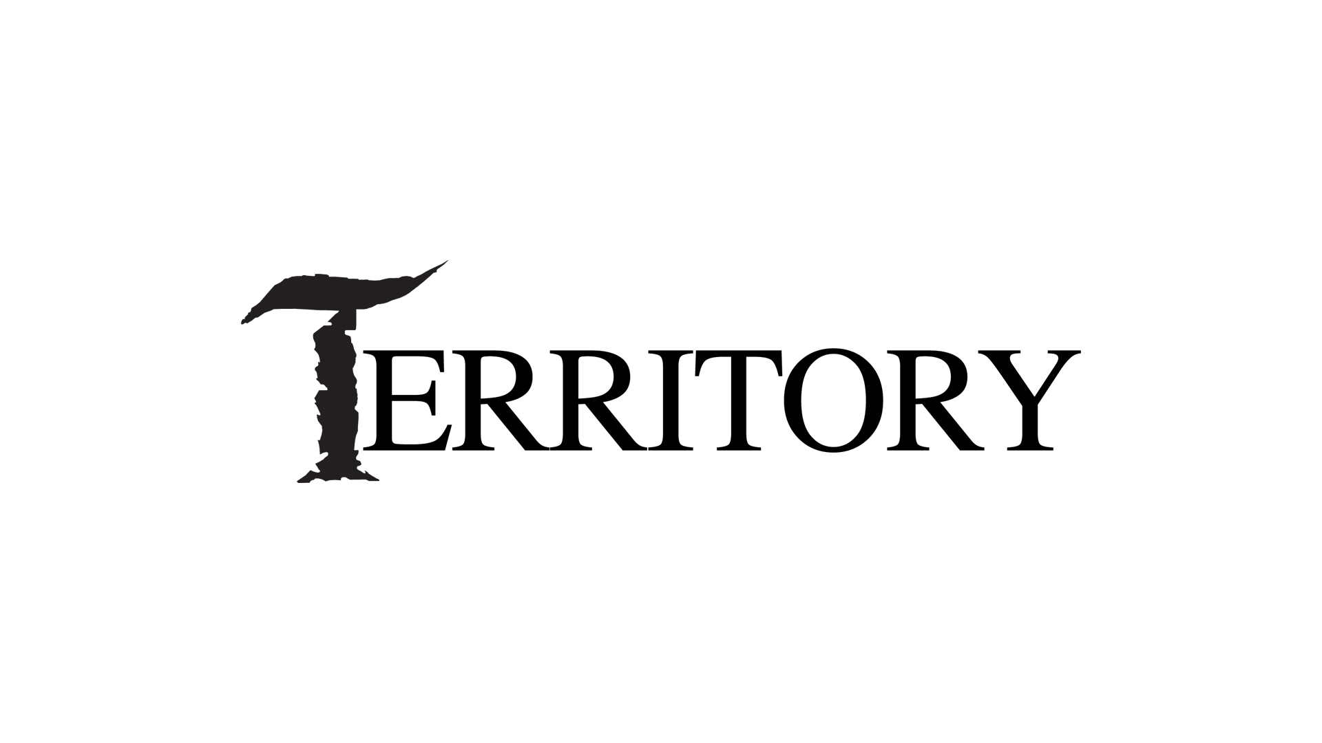 A logo with the word "TERRITORY" in black text, with the letter "T" stylized with a rough, textured appearance and an eagle silhouette perched on top of it.