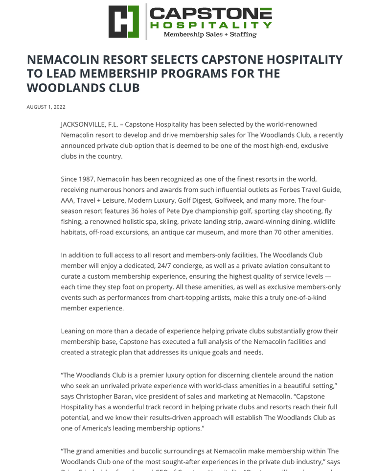 Nemacolin partners with Capstone Hospitality