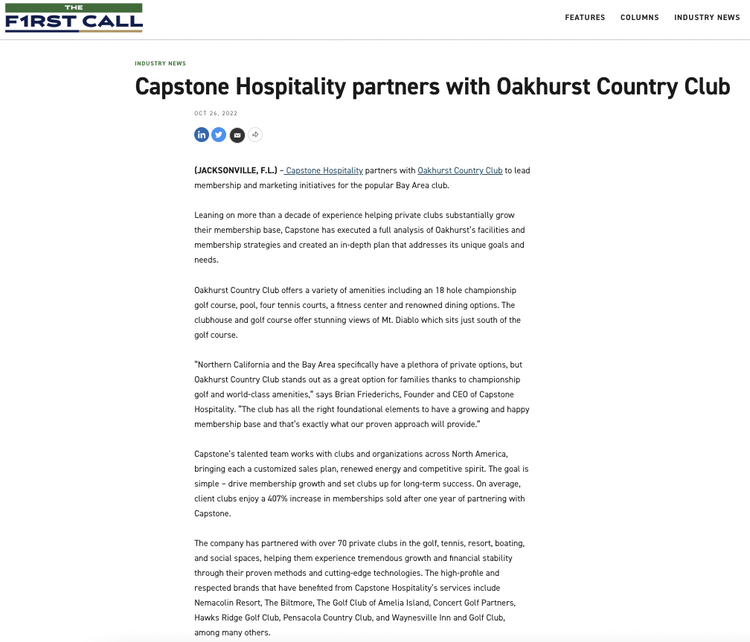 Capstone Hospitality partners with Oakhurst Country Club