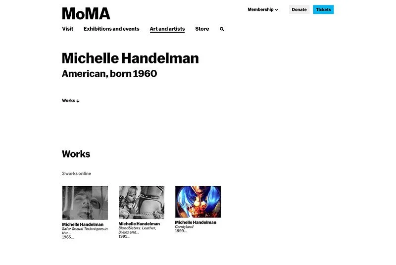 Screencap of MoMA website with films by Michelle Handelman