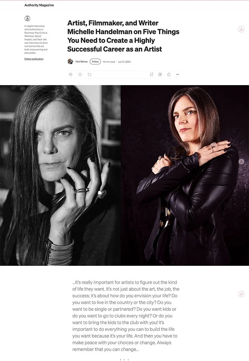 Screencap of an Authority Magazine interview of Michelle Handelman