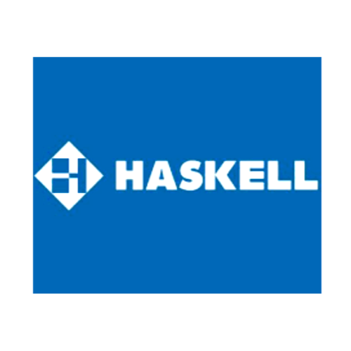 Haskell logo with a blue background and white text.
