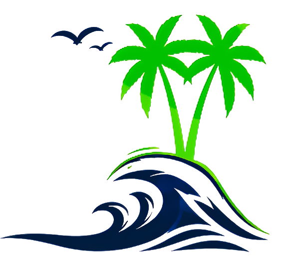 Beachside' s High School Brands Colors Lime green palm and navy blue waves with two blue sea birds