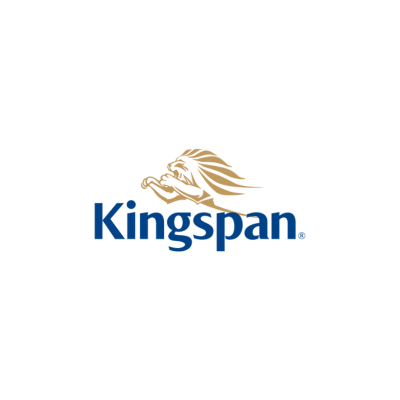 Kingspan logo featuring a stylized lion head in gold above the company name in blue.