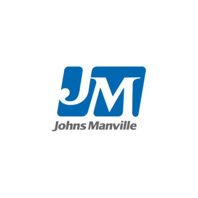 Johns Manville logo with blue initials 'JM' and gray text underneath.