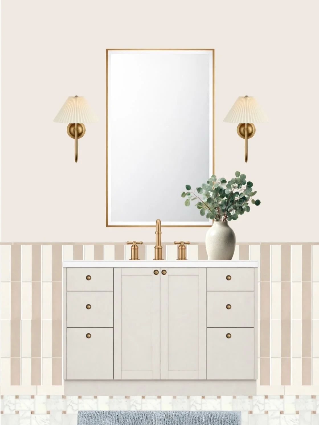 Final layout for our upcoming pool bath installation! These mockups are done with the real materials, so nothing is left up for interpretation. Thoughtful, detailed, and true to the final vision. Which lighting option do you prefer? #juniperandsagede