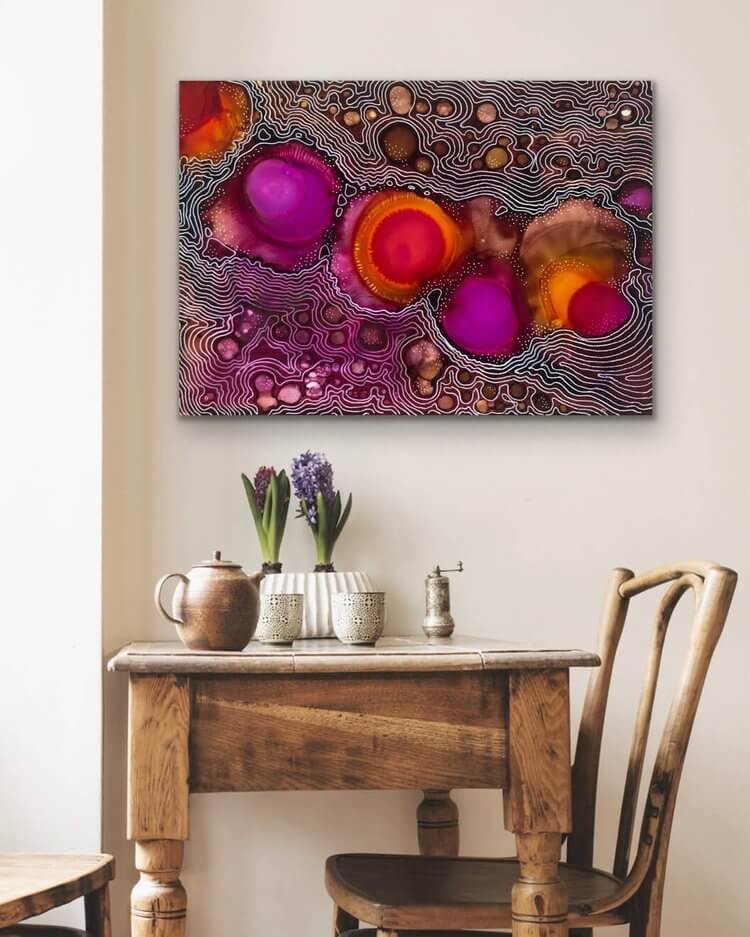 Nebula's Embrace artwork by Katie Grubb displayed on a wall